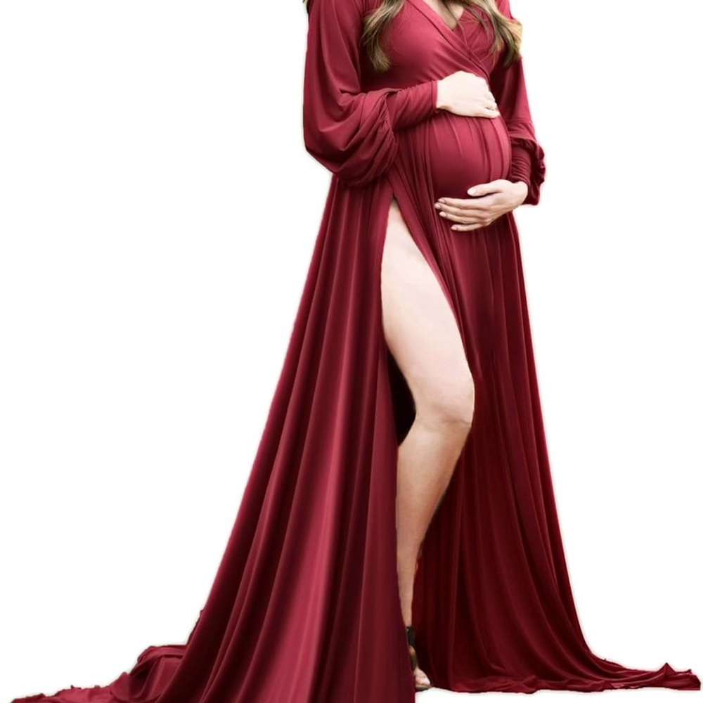 Elegant Maternity Maxi Dress in Burgundy